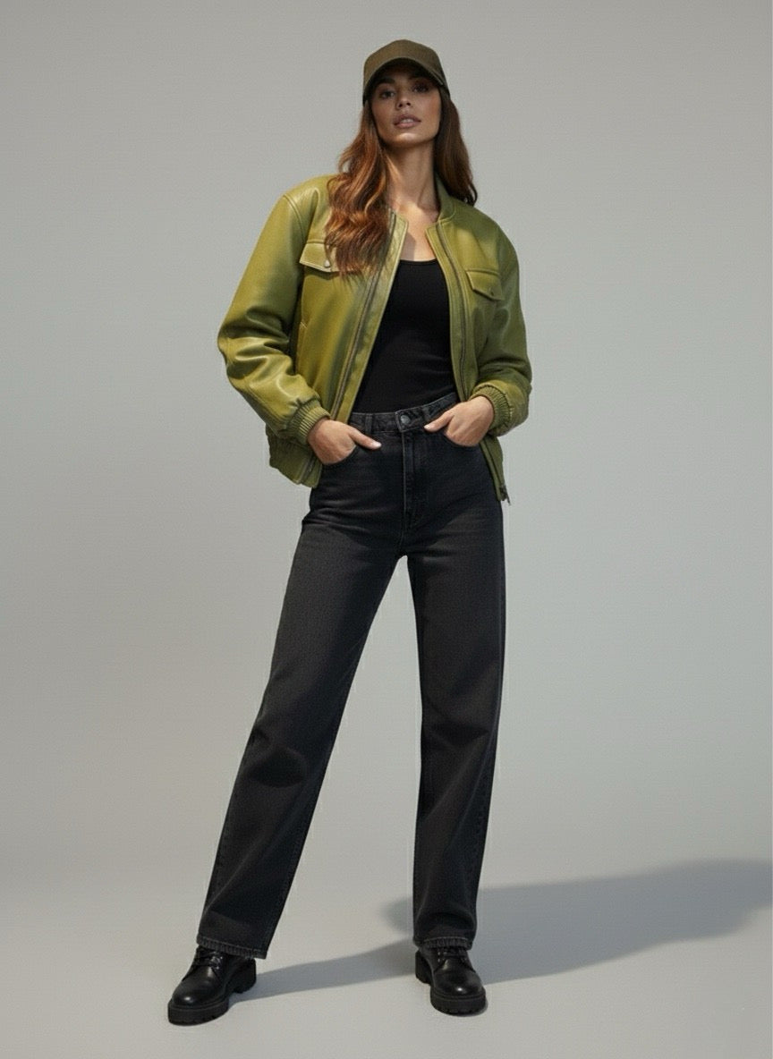 Veste Cuir Olive GRIANI – Vintage & Tendance