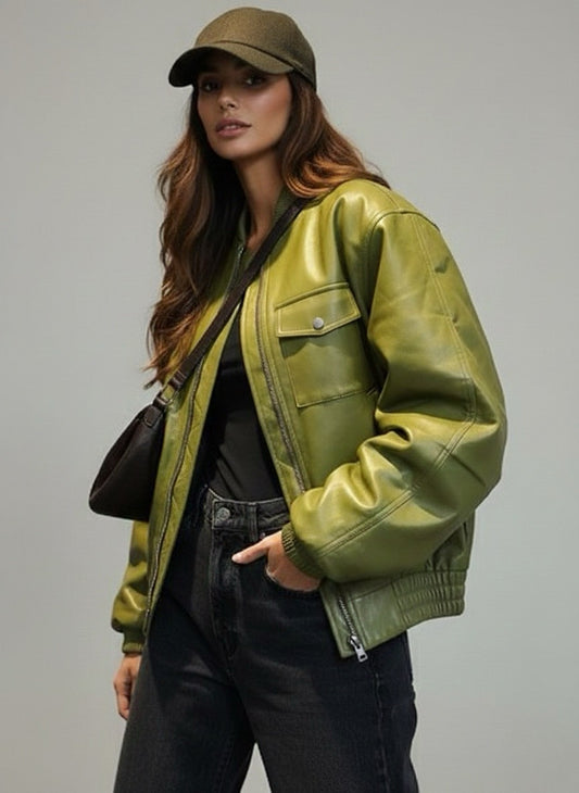Veste Cuir Olive GRIANI – Vintage & Tendance