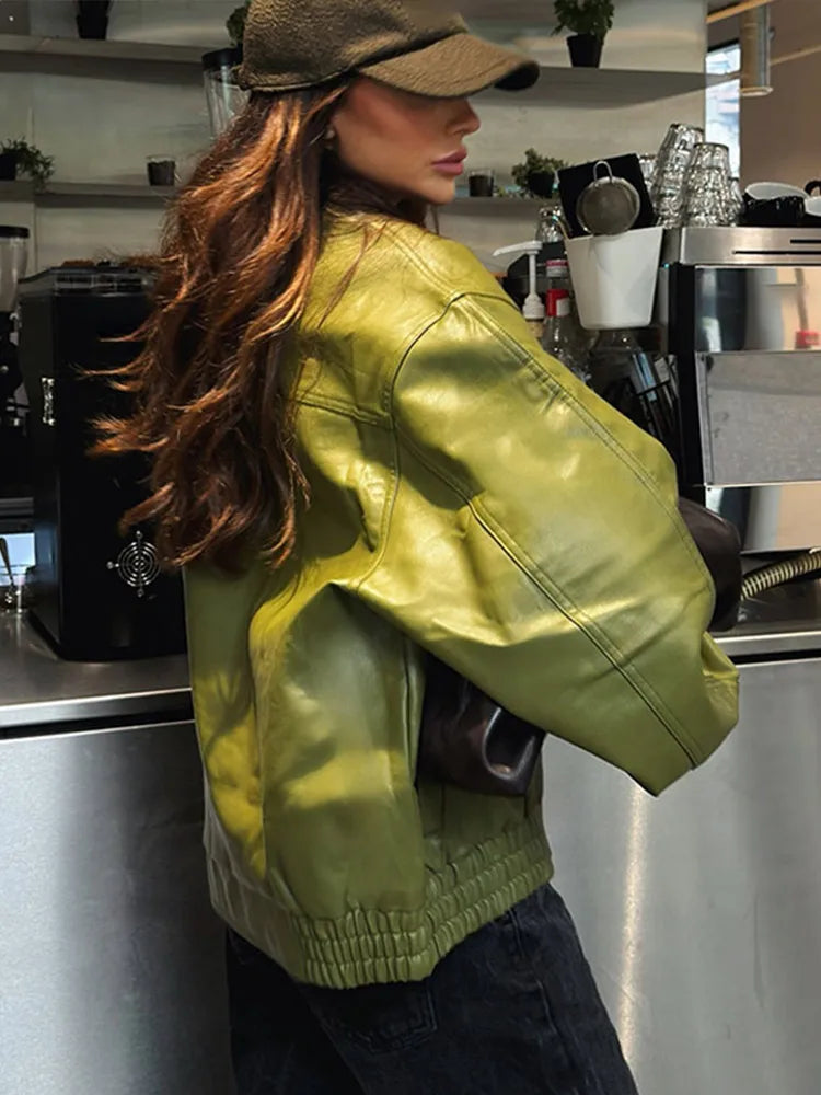 Veste Cuir Olive GRIANI – Vintage & Tendance