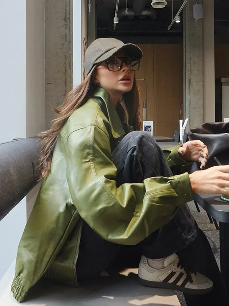 Veste Cuir Olive GRIANI – Vintage & Tendance